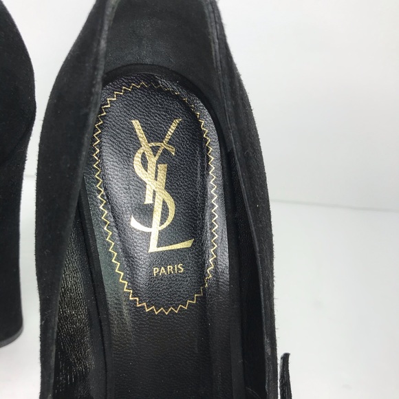 YSL Yves Saint Laurent Black Suede Tribtoo Mary Jane Platform Heels Size 38 - Picture 4 of 16